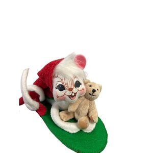 Annalee Doll Mouse in Slipper Holding Teddy Bear Christmas Holiday